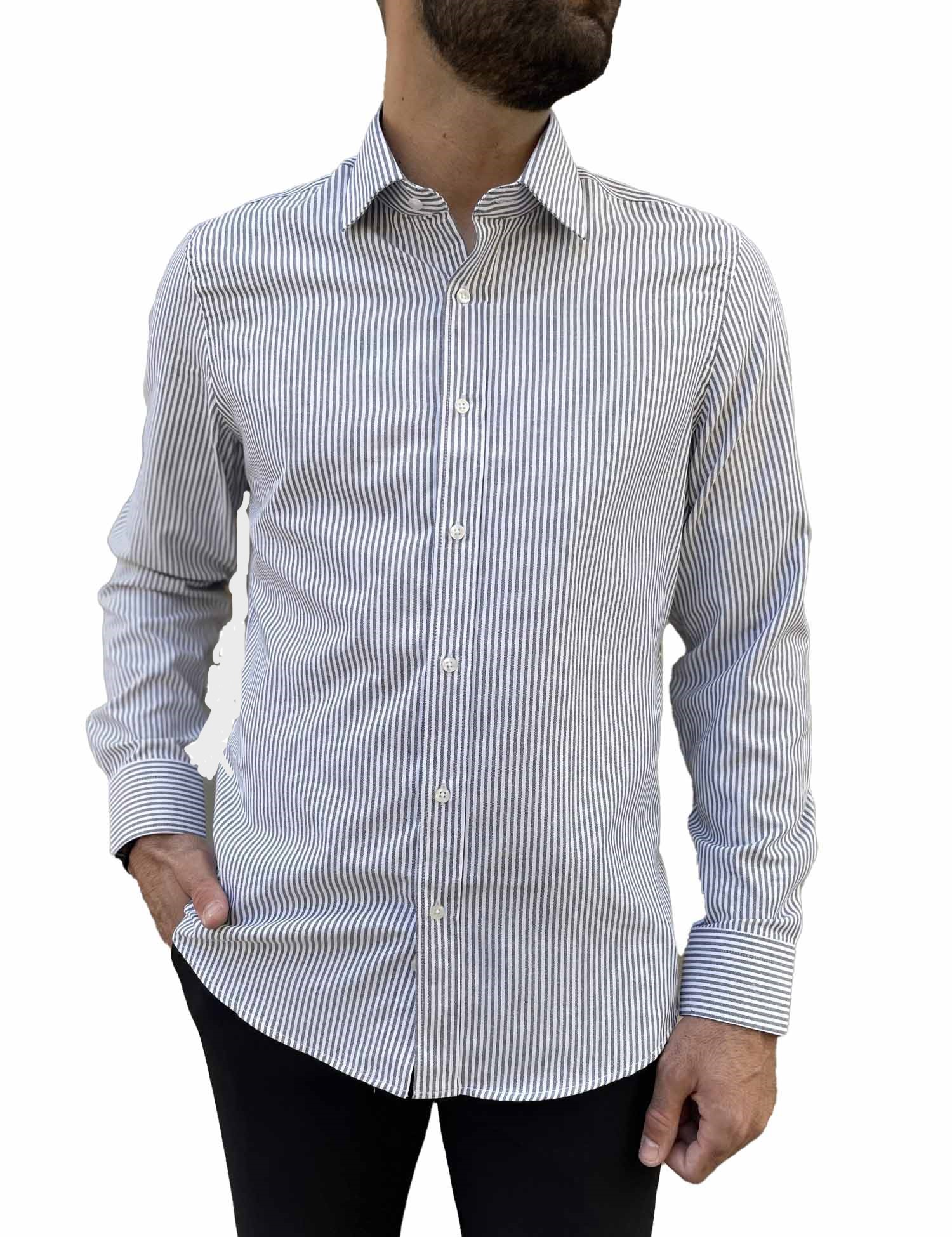 Ανδρικό πουκάμισο με γιακά λευκό με γκρι ρίγα 2097G φωτογραφία